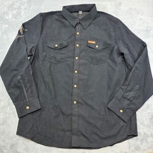Manfinity Men Medium Black Button Down Shirt Steer Skull Western Long Sleeve